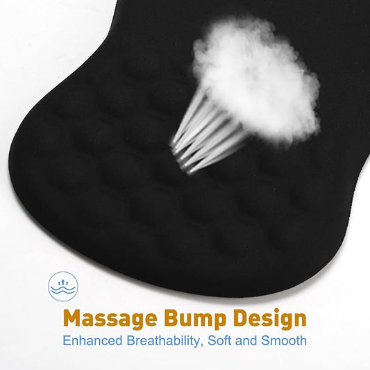 Ergonomic Mouse Pad with Wrist Rest Support, 12 Inches Mousepad with Memory Foam Wrist Rest and Non-Slip PU Base, Massage Bulge for Pain Relief, Computer, Laptop, Office, Home (Black)