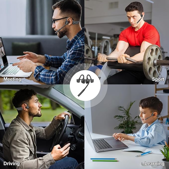 Trucker Bluetooth Headset with DSP Noise Cancelling Microphone, Open Ear Headphones for Calling, Bluetooth 5.3 Wireless Headset with Mute Button for Computer Work, 16H Playtime