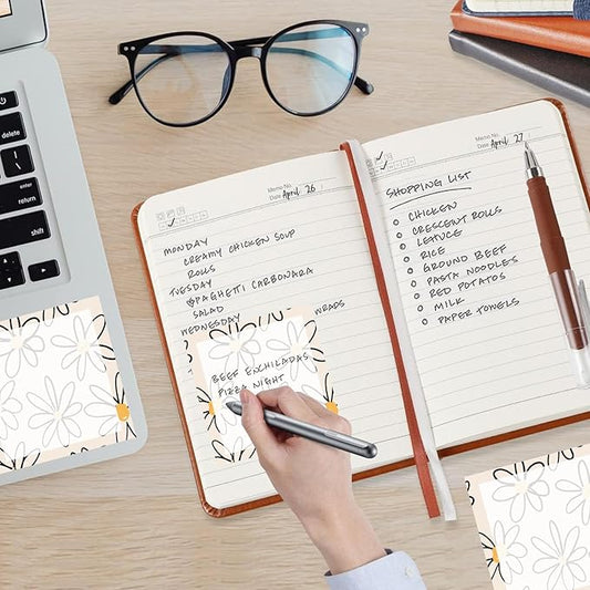 Sticky Notes, 2 Pads, 3x3 inches, Cute Colorful Fun Self-Stick Note Pads, Easy Post, Strong Adhesive Notepad Simple Daisy Flowers