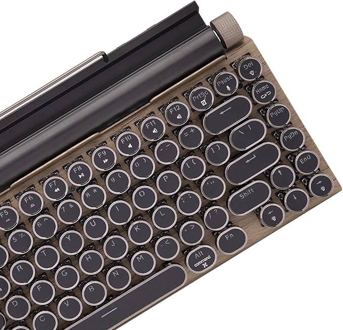 Retro Mechanical Keyboard, Punk Bluetooth Wireless & Wired, 75% Layout, LED Backlit, Round Keycaps, 83 Keys, for iOS/Android/Windows/Mac/iPad, Wood Color