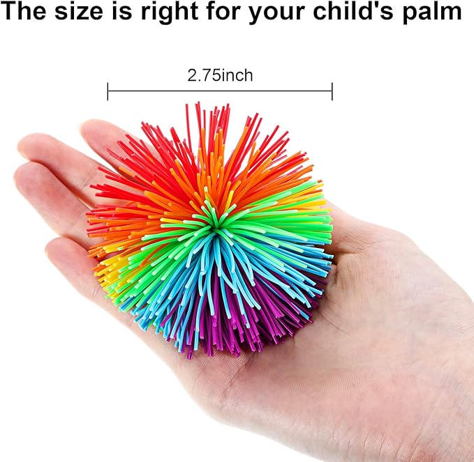 Leinuosen 12 Pieces Monkey Stringy Balls Sensory Stringy Ball Soft Rainbow Pom Bouncy Stress Bags Stuffers Party Favors Birthday Gifts, Multicolor (2.75 Inch)