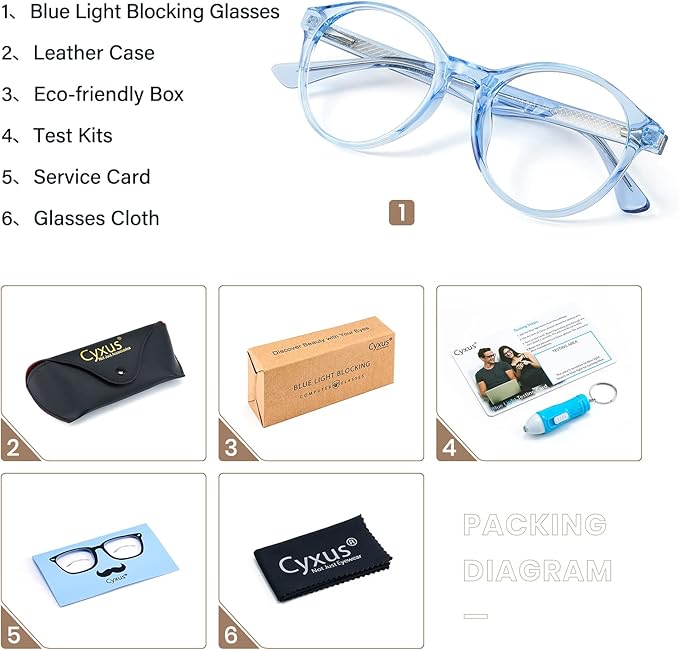 Cyxus TR90 Oversized Blue Light Blocking Glasses Women - Spring Hinge Round Frame Computer Use Anti Eye Strain 8018