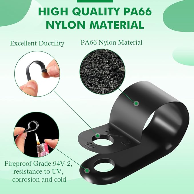 Hicarer 50 Pack R-Type Cable Clip Wire Clamp, Nylon Screw Mounting Cord Fastener Clips with 50 Pack Screws for Wire Management (Black, 1/2 Inch)