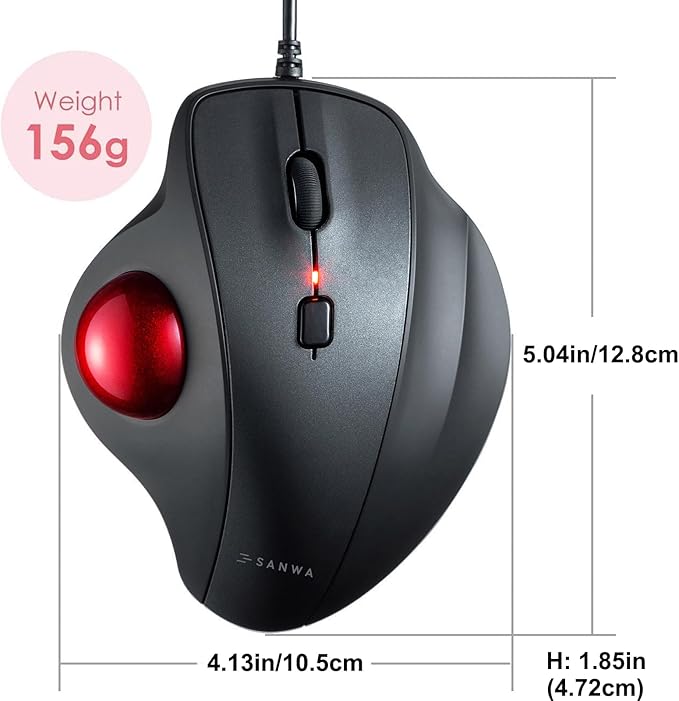 SANWA Wired Ergonomic Trackball Mouse, Optical Vertical Rollerball Mice, Silent Buttons, 34mm Trackball, 600/800/1200/1600 DPI, Compatible with MacBook, Laptop, Computer, Windows, macOS, Red