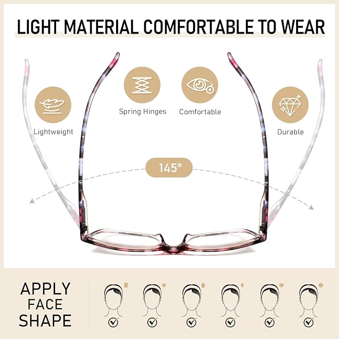 SIGVAN Ladies Reading Glasses Blue Light Blocking Spring Hinge Fashion Pattern Print Eyeglasses for Women