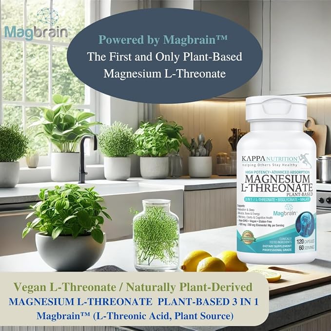 Kappa Nutrition Magbrain™ Magnesium L-Threonate Plant-Based, 420mg Elemental Magnesium (3 Capsules) from 2,253mg, 120 Vegan Capsules, Brain, Sleep & Muscle Support.
