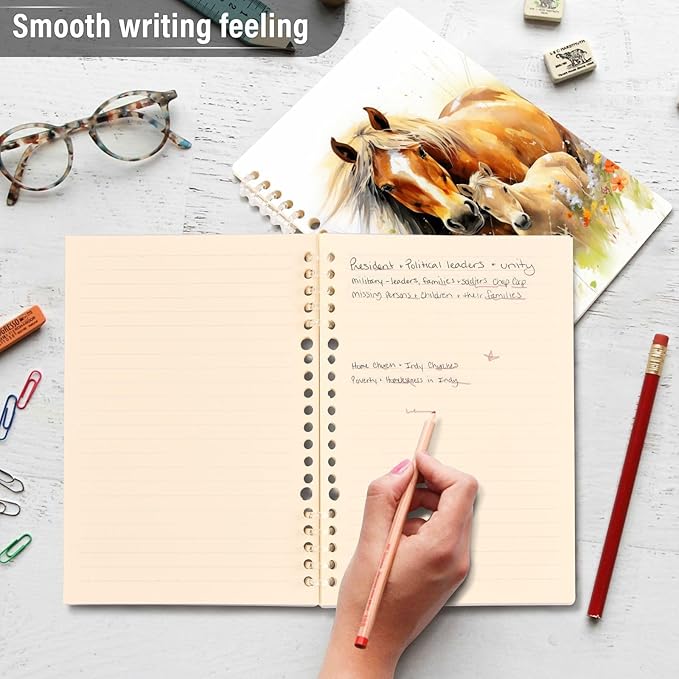 senya Spiral Notebook Ruled 2 Pcs, Horse Among Flowers Journals for Study and Notes 60 Pages with Durable Hardcover