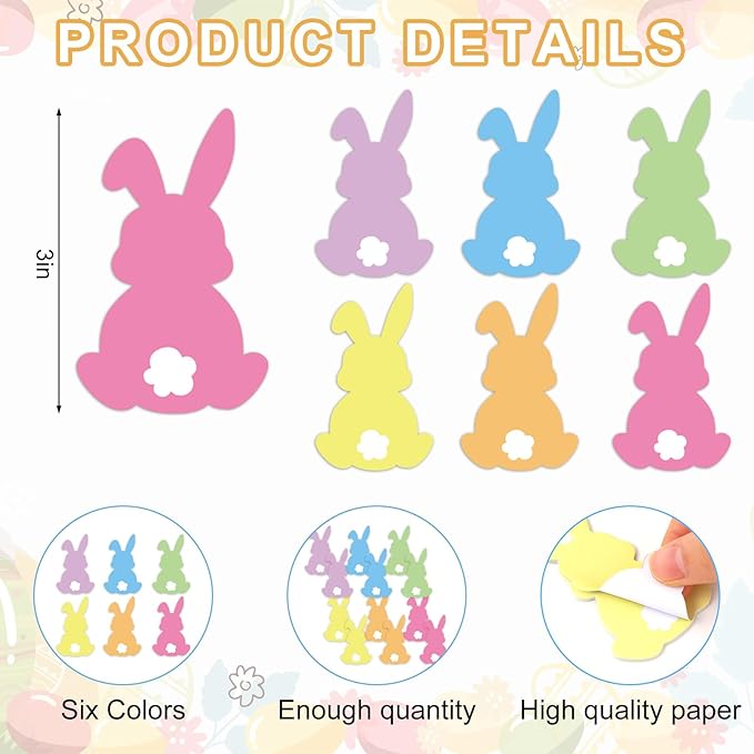 24 Pack Easter Bunny Sticky Note Pastel Rabbit Sticky Notepad 6 Colors Adhesive Memo Pad for Classroom Spring Party Decor Supplies, 480 Sheets