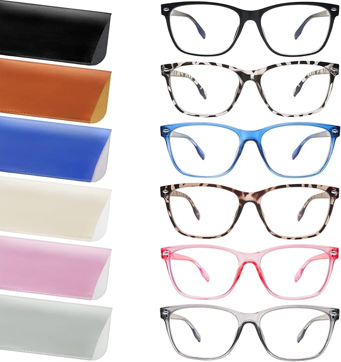 6 Pack Blue Light Blocking Reading Glasses for Women Adjustable Spring Hinge Lightweight Frame Computer Readers