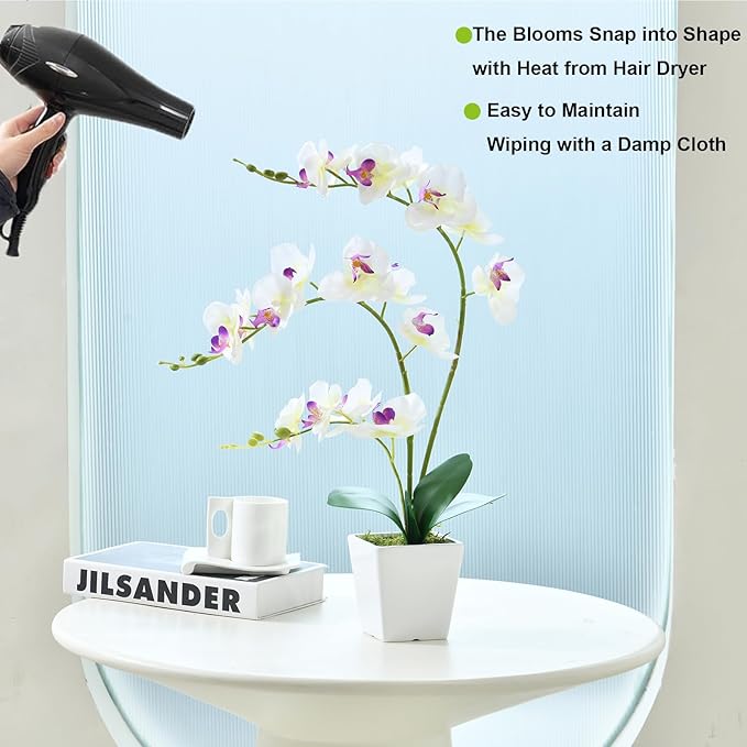 Faux Orchid in Vase Tall Artificial Orchid in Ceramic Vase Tall Silk Orchids with Stems Real Look Potted Fake Phalaenopsis Arrangement Centerpiece Table Decorations for Home Decor Indoor, White