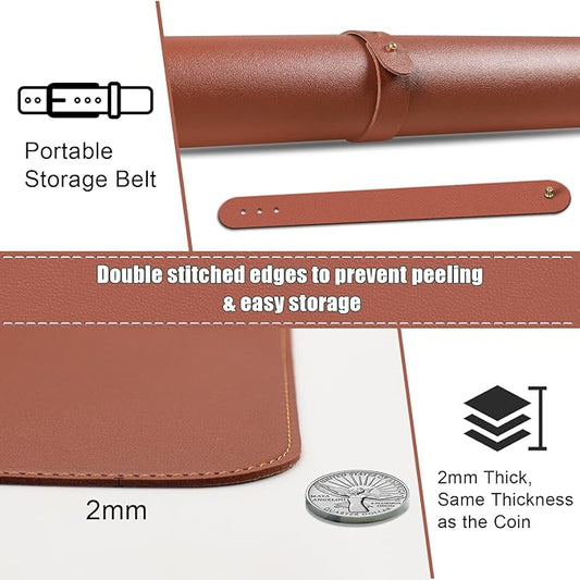 Large PU Leather Desk Pad Protector, Non-Slip Computer Mat, 55'' x 17'' Office Mat for Home & Office, Laptop Blotter Pad for Mouse and Keyboard, Brown