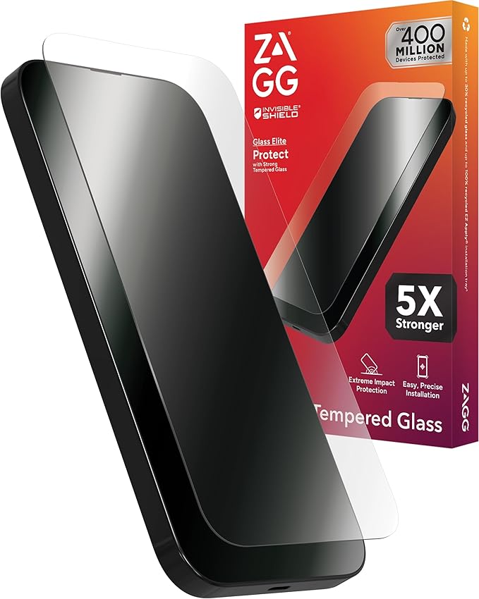 ZAGG Glass Elite iPhone 15 Screen Protector - 5X Stronger with Reinforced Edges, Scratch & Smudge-Resistant Surface, InvisibleShield, Easy to Install