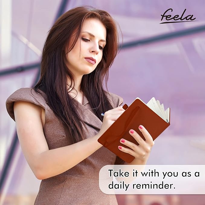 feela 3 Pack Notebooks Journals Bulk with 3 Black Pens, A5 Hardcover Notebook Classic Ruled Lined Journal Set with Pen Holder for Work Business Journaling Note Taking, 120 GSM, 5.1”x8.3”, Brown