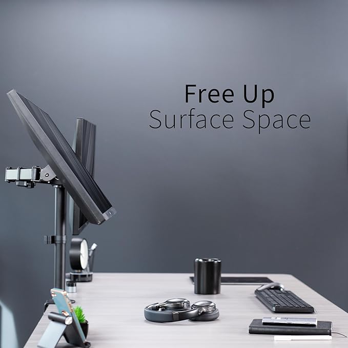 VIVO Dual Ultrawide Monitor Desk Mount, Heavy Duty Fully Adjustable Steel Stand, Holds 2 Computer Screens up to 38 inches and Max 10kg Each, Black, STAND-V038