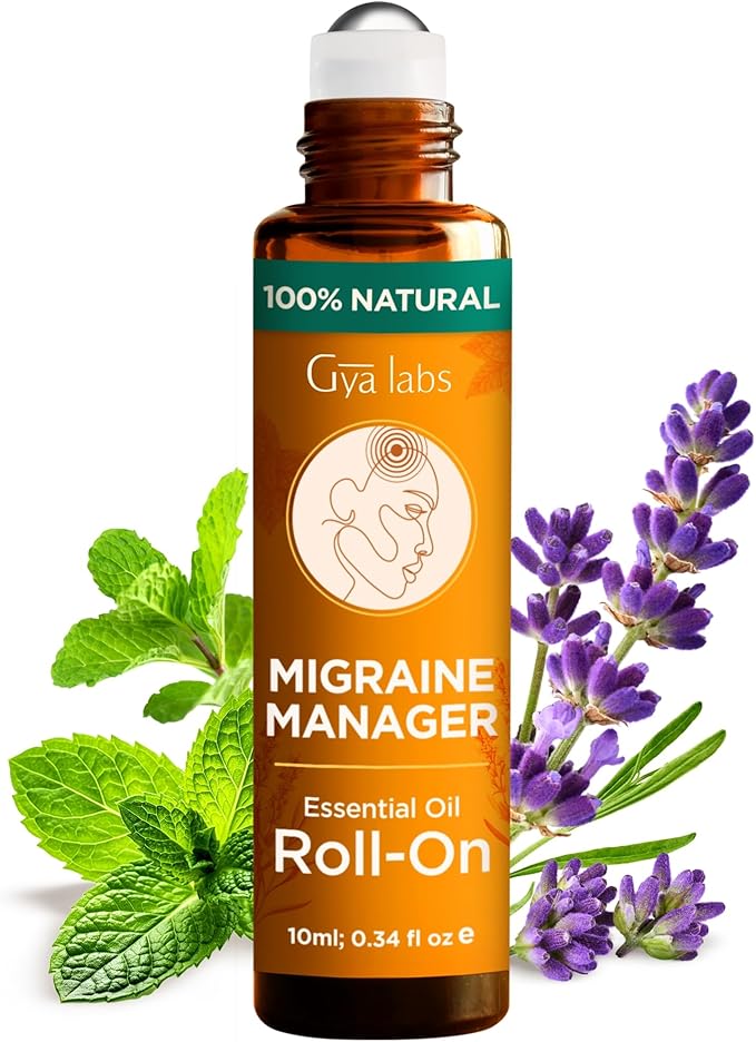 Gya Labs Migraine Essential Oil Roll on - Migraine Relief Stick Roller, Soothing Comfort for Head Tension, 100% Pure Natural, Blend with Peppermint Oil, Self Care Relaxing Gifts for Women (0.34 Fl Oz)