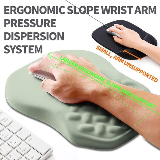 Ergonomic Slope Mouse Pad Wrist Support, Wrist Rest Mousepad for Carpal Tunnel Pain Relief with Massage Bulge and Slow Rebound Memory Foam (12x8 inch, Light Green)