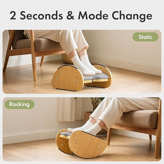 Amazer Bamboo Under Desk Footrest with Cushion 3-in-1, Reversible Ergonomic Rocking Foot Rest for Under Desk at Work, Adjustable Foot Stools with Washable Cover, Desk Leg Rest for Home Office