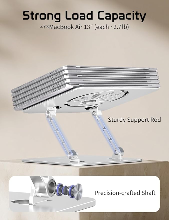 Aluminum Laptop Stand for Desk – Adjustable Ergonomic Laptop Riser, Foldable & Portable Holder Fit for MacBook & 10"-16" Laptops for Office, Home & Travel,Silver