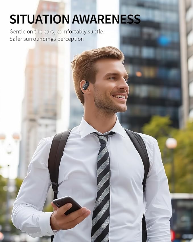 Open Ear Earbuds with 4-Mic, IPX5 Sweat Resistant Open Ear Earbuds Wireless Bluetooth 5.3, 30H Playtime Wireless Headphones with Earhooks, Lightweight for Running, White