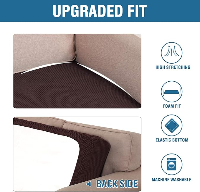 H.VERSAILTEX Super Stretch Individual Seat Cushion Covers Sofa Covers Couch Cushion Covers Slipcover Sets Thick Jacquard Textured Twill Fabric (1 Piece Loveseat Cushion Cover, Chocolate)