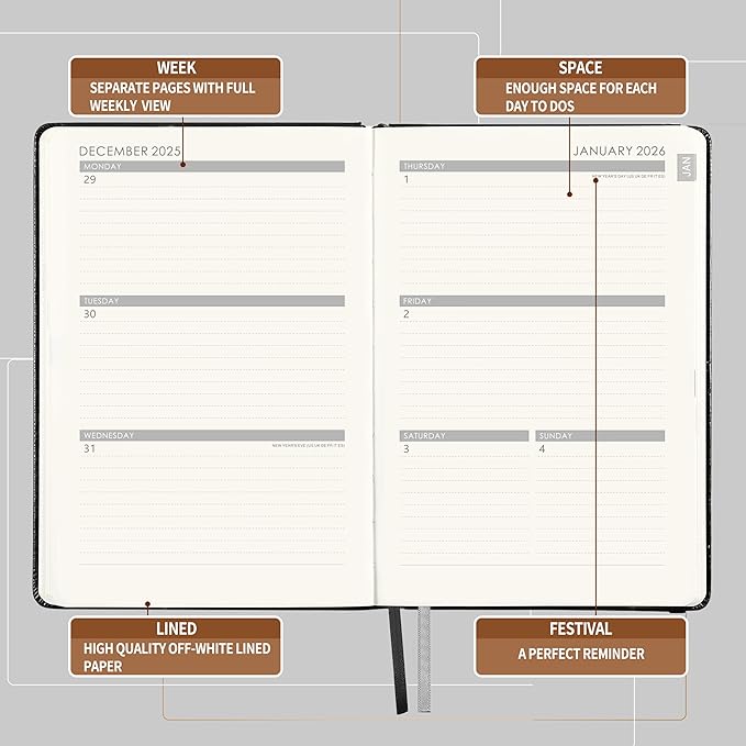 2026 Planner - Planner 2026 with Pen Loop, Jan 2026 - Dec 2026, to Achieve Your Goals & Improve Productivity, Thick Paper, 40 Note Pages, Inner Pocket, 5.75" x 8.25" - Black