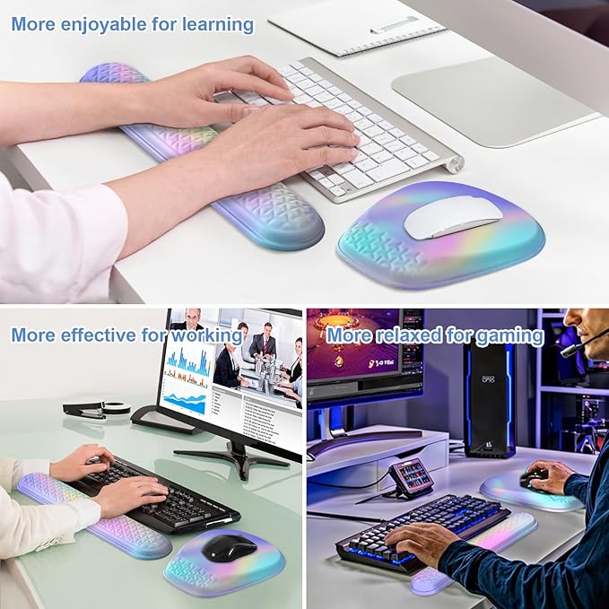 Mouse Pad with Wrist Rest, Comfortable Memory Foam Wrist Rest for Computer Keyboard, Ergonomic Mouse Pad Set for Easy Typing & Pain Relief - Gradient Blue Pink