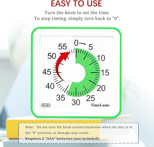 60-Minute Visual Timer for Kids, Time Management Tool Study Classroom Timer, Home Edition Silent Countdown Timer for Toddler, Teachers and Adults (Green)