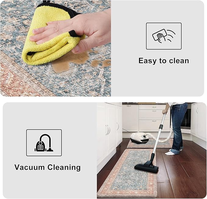 KIMODE Anti Fatigue Kitchen Mat,Farmhouse Kitchen Rugs Sets of 2,Non Slip Waterproof Vintage Kitchen Floor Mats,Cushioned Comfort Standing Mat for Sink,Desk,Laundry,Office,Orange/Blue