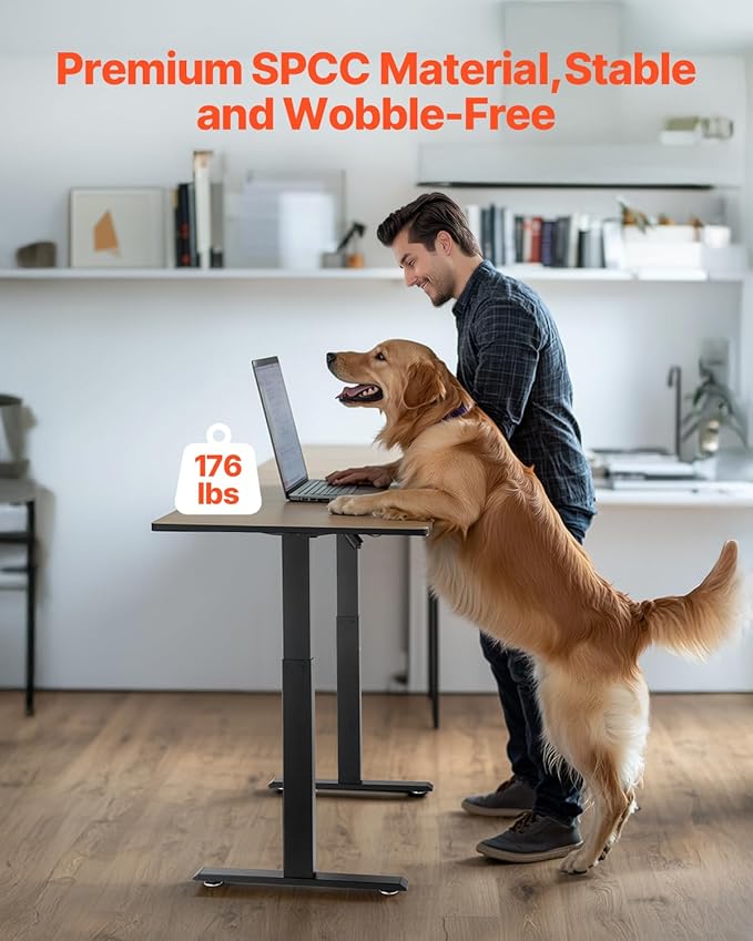 VEVOR Standing Desk Frame, Adjustable 27.6-46.1 inch Height & 35.4-53.2 inch Length Electric Stand Up Computer Desk Legs, Ergonomic DIY Workstation Base for Home and Office (Black Frame Only)