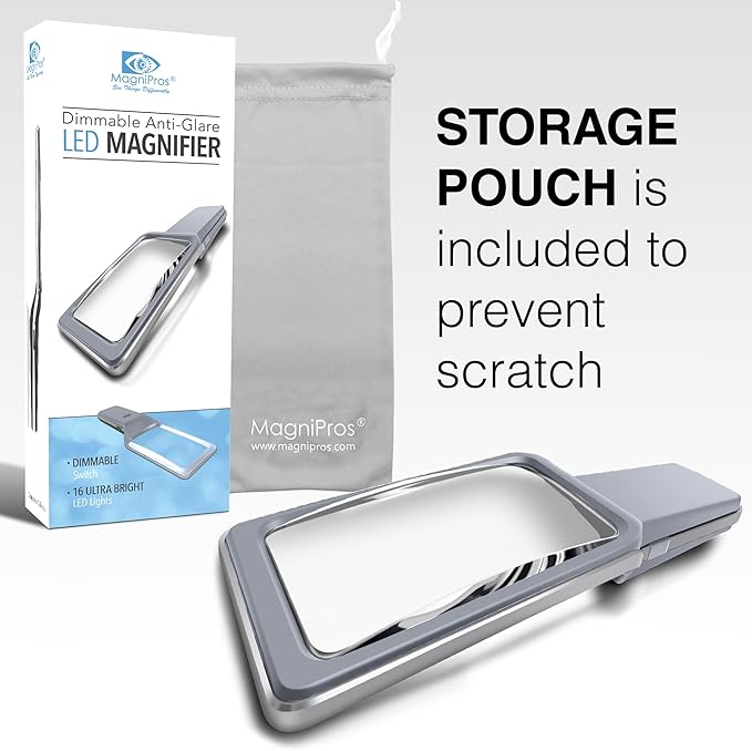 MAGNIPROS Patented 6X Large Magnifying Glass with 3 Color Light Modes | Anti-Glare Lens & Stepless Dimmable LEDs | Perfect for Reading & Inspection - Ideal for Seniors & Low Vision