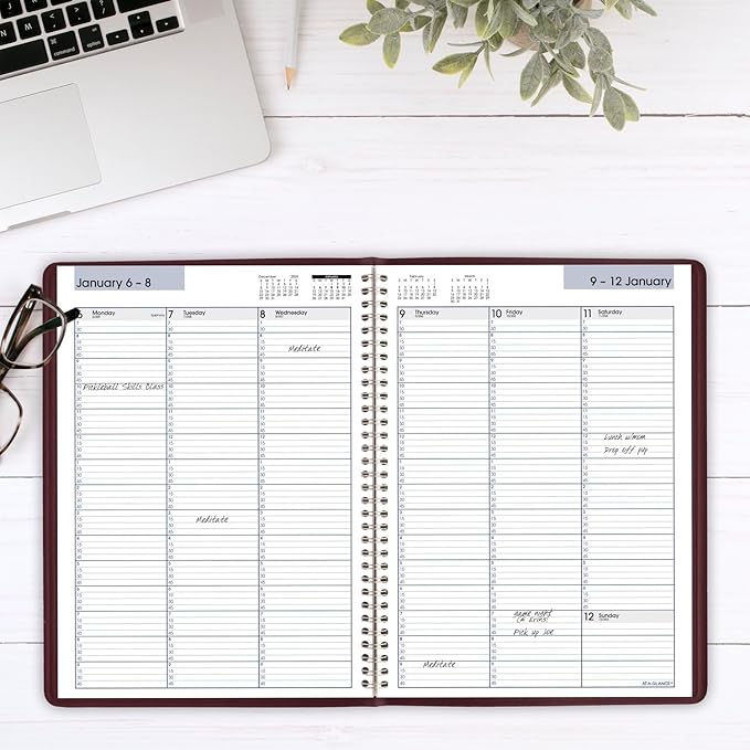 AT-A-GLANCE 2025 Appointment Book Planner, Weekly, 8" x 11", Large, Quarter-Hourly, DayMinder, Burgundy (G5201425)