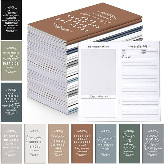 Qilery 30 Pcs Christian Gifts Bulk Pocket Planner 2025-2026 Prayer Journals for Women Men to Do List Weekly Goals for Pastors' Wives Appreciation Day Church Sunday School(Neutral Color,Spanish Bible)