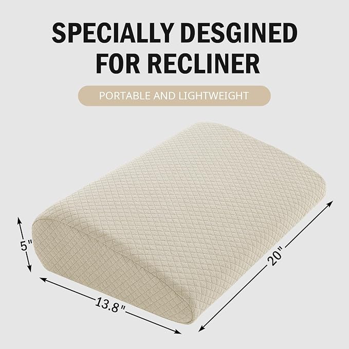 HOMBYS Lumbar Support Pillow for Recliner Chair, Memory Foam Back Support Cushion for Elderly,Extra Large Lumbar Support Pillow,Thick Backrest for Home Reading (Khaki, 20“x13.5"x5")