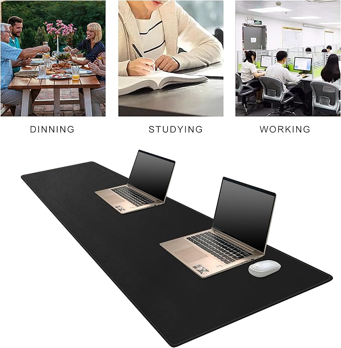 MAIDERN 70.8”x 15.7” Leather Desk Pad, Large Desk Mat, Cork & Leather Large Mouse pad for Desk, Waterproof Computer Desk Pad for Gaming Home Office (Black) …