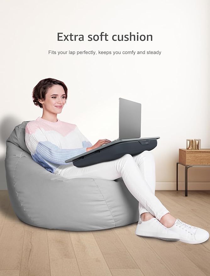 Istudyniture Lap Desk with Washable Cushion – Fits up to 17-Inch Laptops – Portable Laptop Desk & Stand – Bed desks & Tray for Writing, Reading, Working, Gaming on Bed, Couch, Floor – Large, Grey