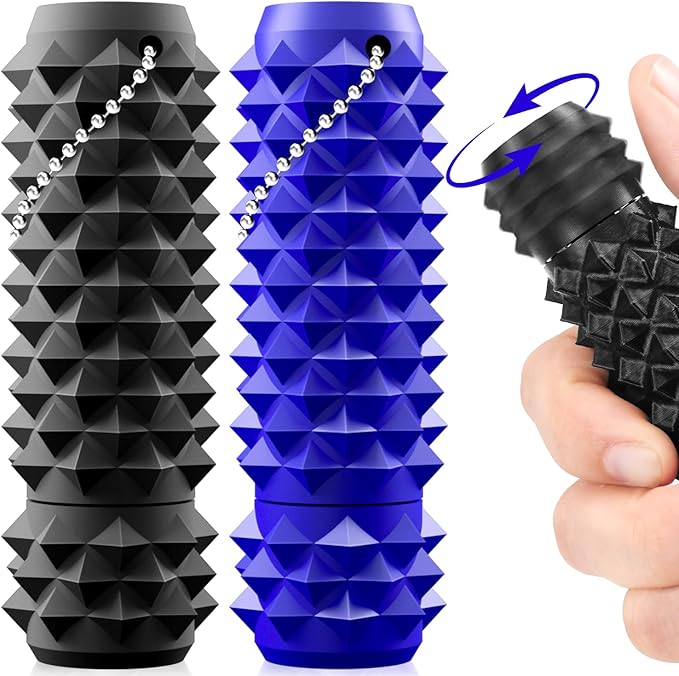 2 Pack Little Ouchies Pain Fidget Toys for Adults: Stim Keychain Spiky Grippie - Rotating Pain Stim Fidget for Sensory Input, Anxiety ADHD Autism Office Travel Classroom