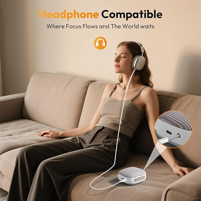 Portable Sound Machine for Travel, White Noise Sound Machine for Sleeping, 52-Hour Lasting Mini Noise Machine with 21 Quality Non-looping Sounds, Headphone Jack, Memory, Timer for Adults,Hotel (Khaki)