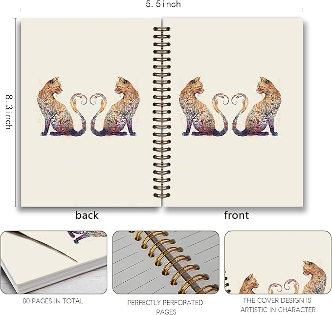 Cat Spiral Notebook,Cat Journal for Women,Gifts for Cat Lovers,Cat Notebooks for Kids,Cat Office Supplies5.5x8.3