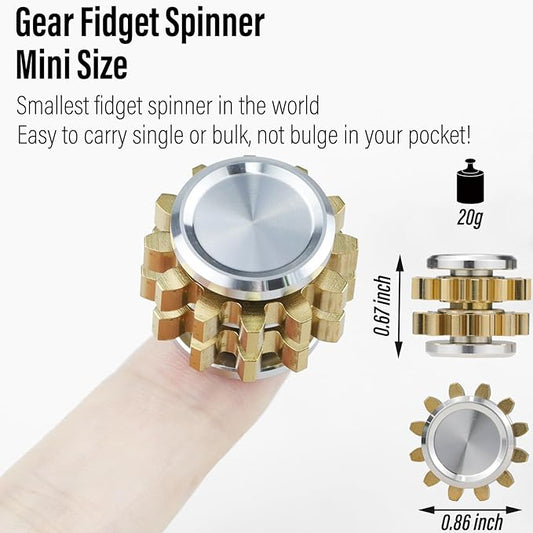 FREELOVE Gear Metal Fidget Spinner Toys for Adults, Small Mini Tiny Pockget Figette, Bike Chain, Copper Brass Hands Gyro, Quiet Silent Cool Cube for Anxiety Men (2 Gears Stacked, Silver-Brass)