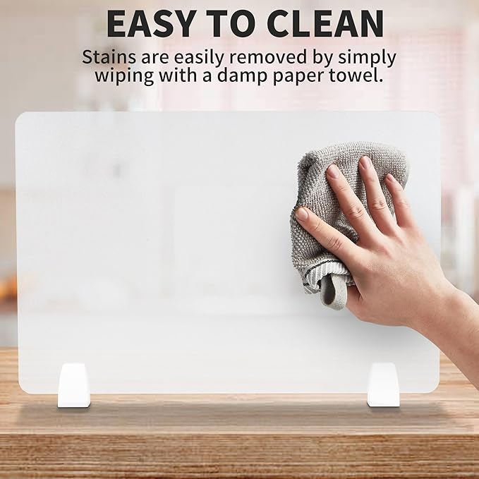 4 Pcs Desk Divider Privacy Panel 23.6 x 15.8 Inch Counter Desk Acrylic Panel Holder Free Standing Privacy Shield Work Station Desk Divider Partition for Offices Schools Call Centers (Frosting)