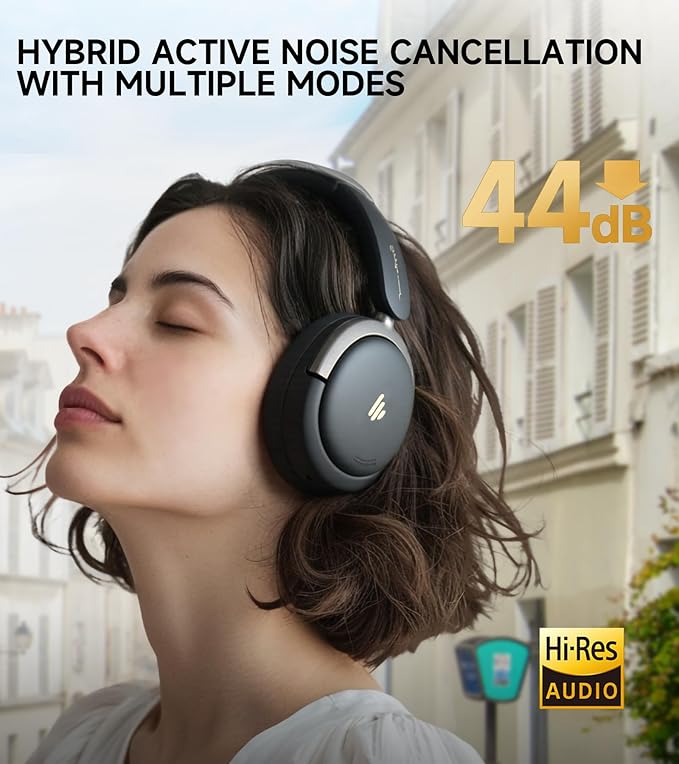 Atom Max - Hybrid Active Noise Cancelling Headphones, Hi-Res Audio, Wireless Over-Ear, Foldable, 45H Playtime, Fast Charging, Customize via an App, Bluetooth v5.4, ANC Headphones, Black