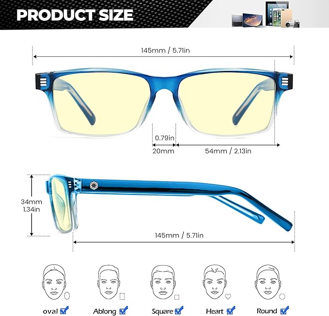 ANYLUV Blue Light Glasses Men Woman, Blue Light Blocking Glasses for Computer Gaming, Eye Strain Relief Eye Protection