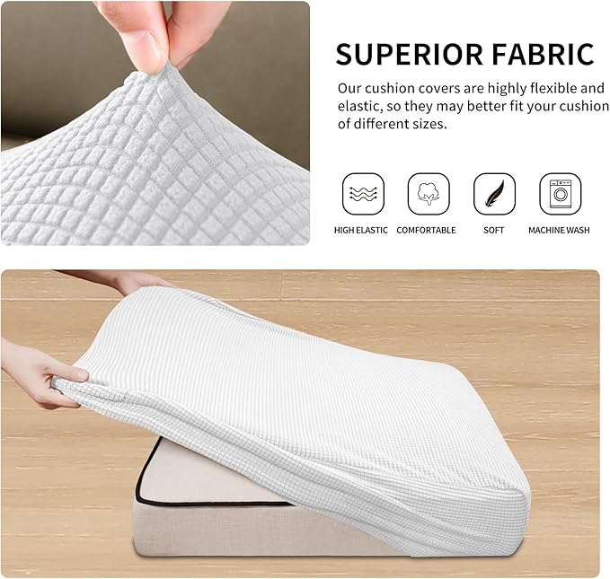 Easy-Going Stretch 3 Pieces Couch Cushion Covers for Sectional Sofa Left/Right L Shape Chaise Lounge Sofa Seat slipcover Anti-Slip Sofa Cover Soft (2 Seater + 1 Chaise, Snow White)