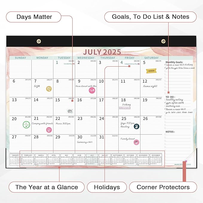 Ospelelf 2025-2026 Calendar Magnetic Desk Wall Desktop Monthly Planner from July 2025 to December 2026 Large To Do Pad with Plastic Cover for Office 17" X 12" Multicolor