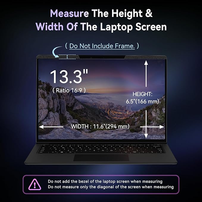 Magnetic Laptop Privacy Screen 13.3 Inch for 16:9 Computer Monitor, Removable 13.3” Anti Glare Protector Blue Light Filter Shield Compatible with HP Dell Xps Acer Asus Samsung Lenovo ThinkPad Envy