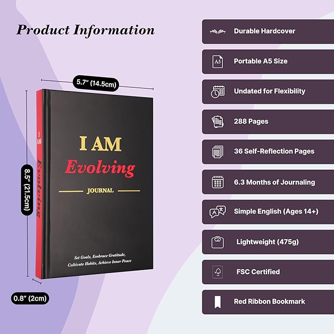 I AM Evolving Journal: Set Goals, Embrace Gratitude, Cultivate Habits, Achieve Inner Peace | Undated Gratitude Journal for Personal Development, Mindfulness, & Daily Reflection. (Black)