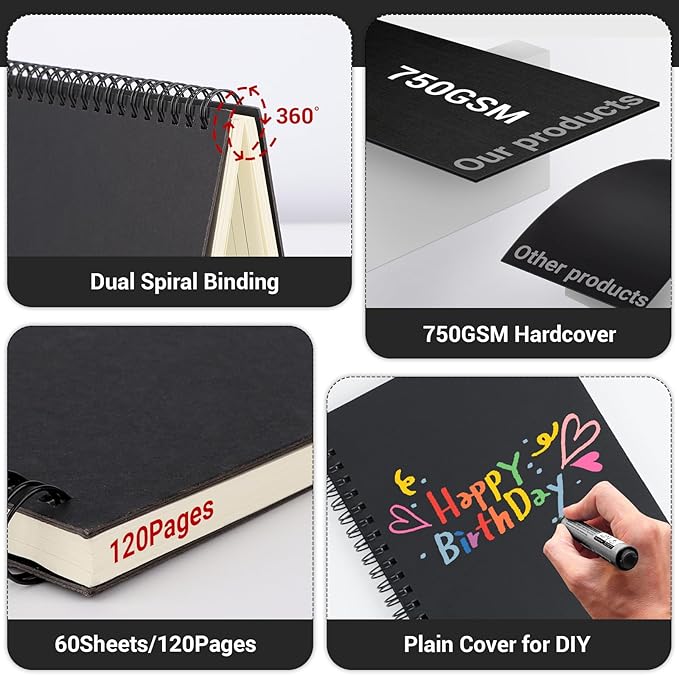 EUSOAR College Ruled Spiral Notebook, 24 Packs A5 5.5"x8.3" 120 Pages Hardcover Lined Travel Writing College Ruled Notebooks Sketchbook, Students Office Business Subject Diary Book Journal-Black,Kraft