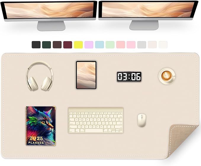 Large Desk Pad, 47.2" x 17" PU Leather Desk Mat for Desktop, Non-Slip Office Desk Mat for Desk, Desk Blotter Pad, Waterproof Computer Pad for Desk, Keyboard Mats for Home & Office (Apricot)