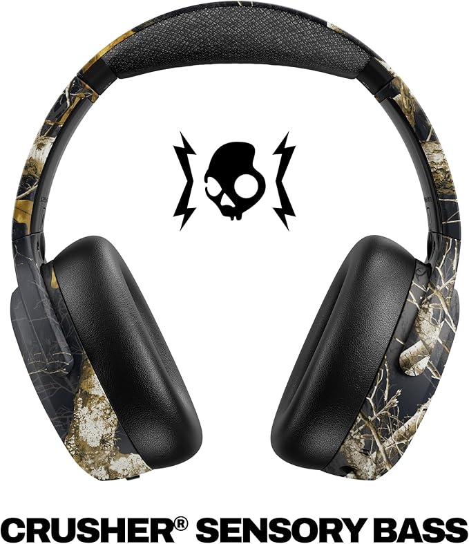 Skullcandy Crusher ANC 2 Wireless Over-Ear Bluetooth Headphones with Multi-Sensory Bass, Active Noise Cancelling, Up to 60 Hours Battery, Microphone for iPhone Android - Realtree Edge Colors Black