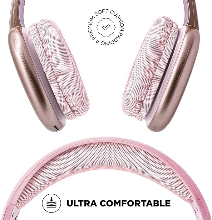 iJoy Ultra Wireless Headphones with Microphone- Rechargeable Over Ear Wireless Bluetooth Headphones with 10Hr Playtime, SD Slot, Backup Wire- Soft Cushion Wireless Headset with Mic (Pink)
